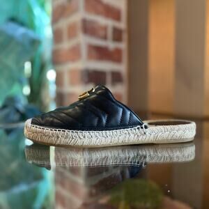 GUCCI Black Matelasse Nappa Leather Marmont Espadrilles SZ 38 (US 8)